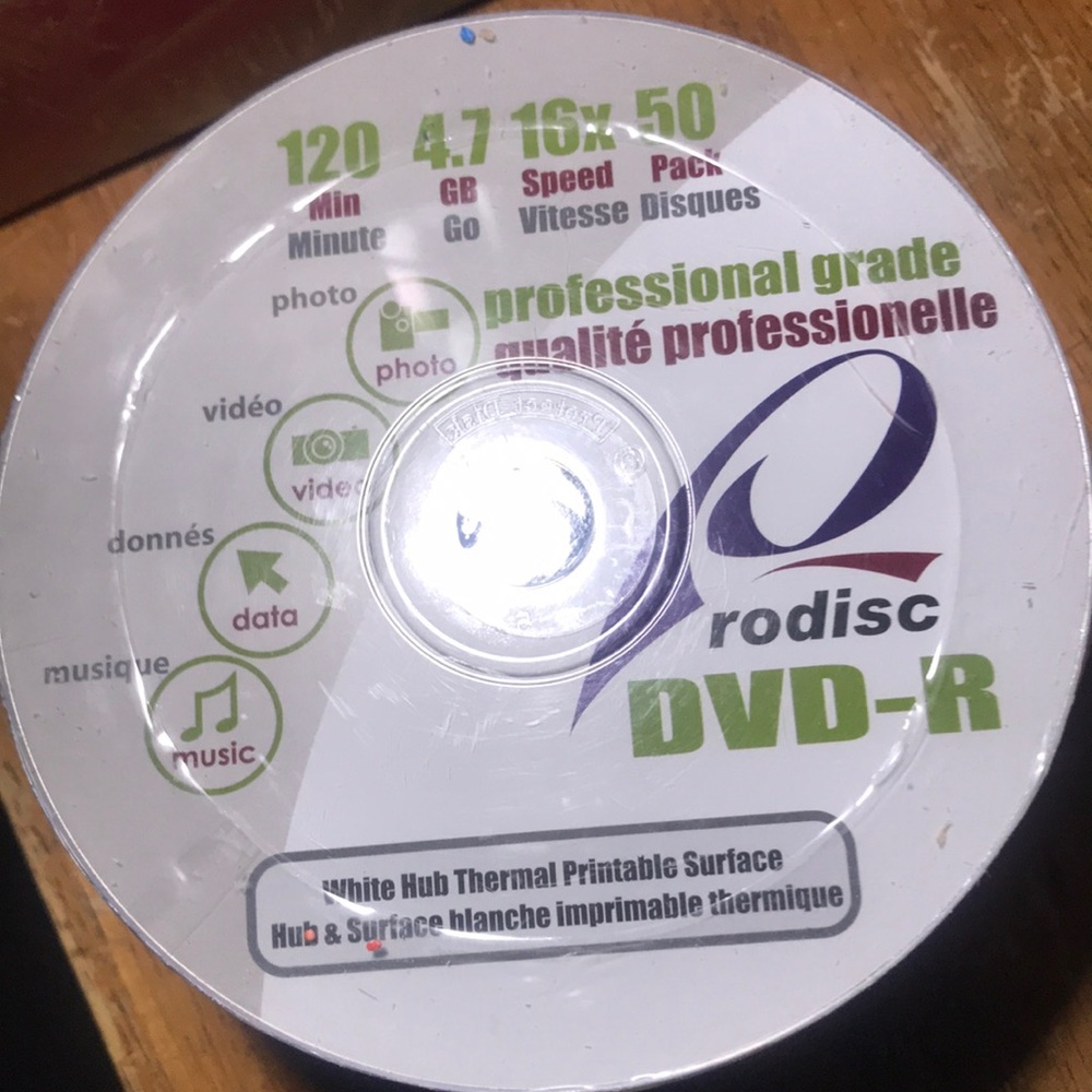 RoDisc Professional Grade DVD-R 16X 4.7GB White Thermal Hub Printable DVD-R 120m